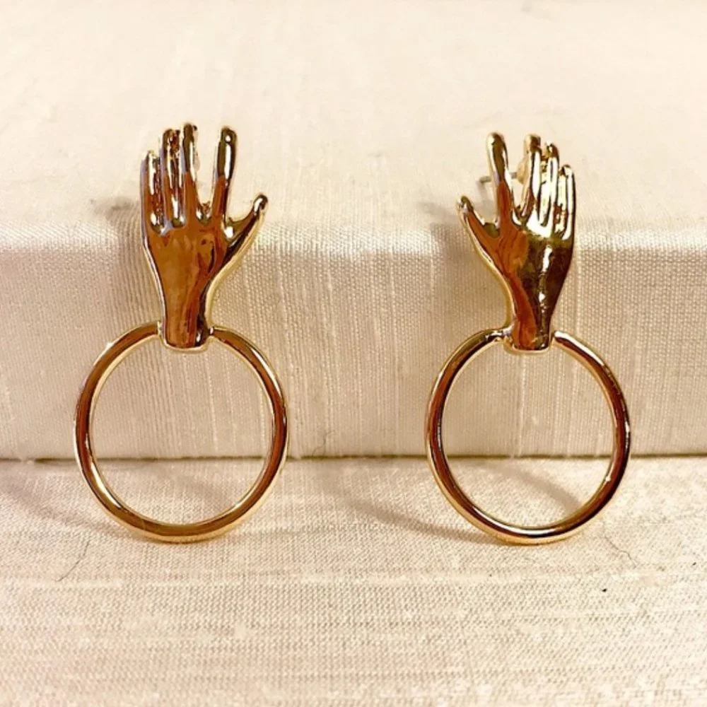 Anthro Golden Hand Hoops